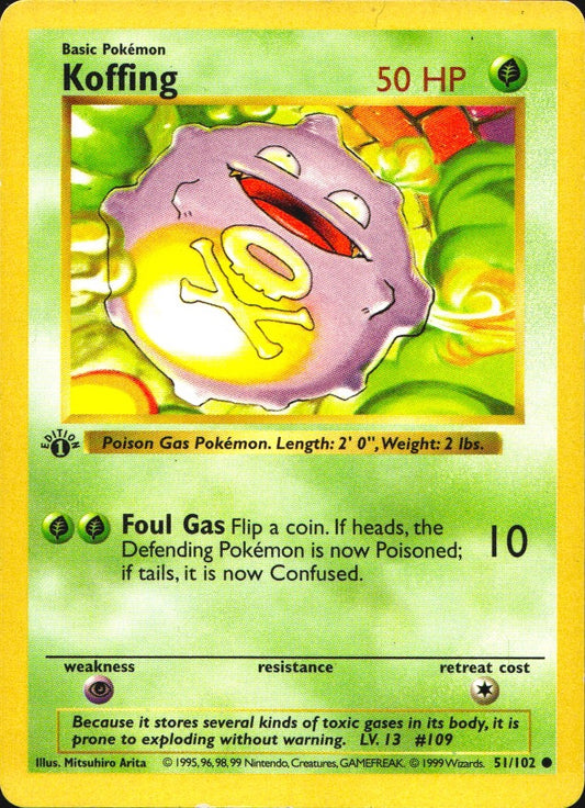 Koffing 51/102 Common Base Set Shadowless Pokemon 1st Edition Moderately Played