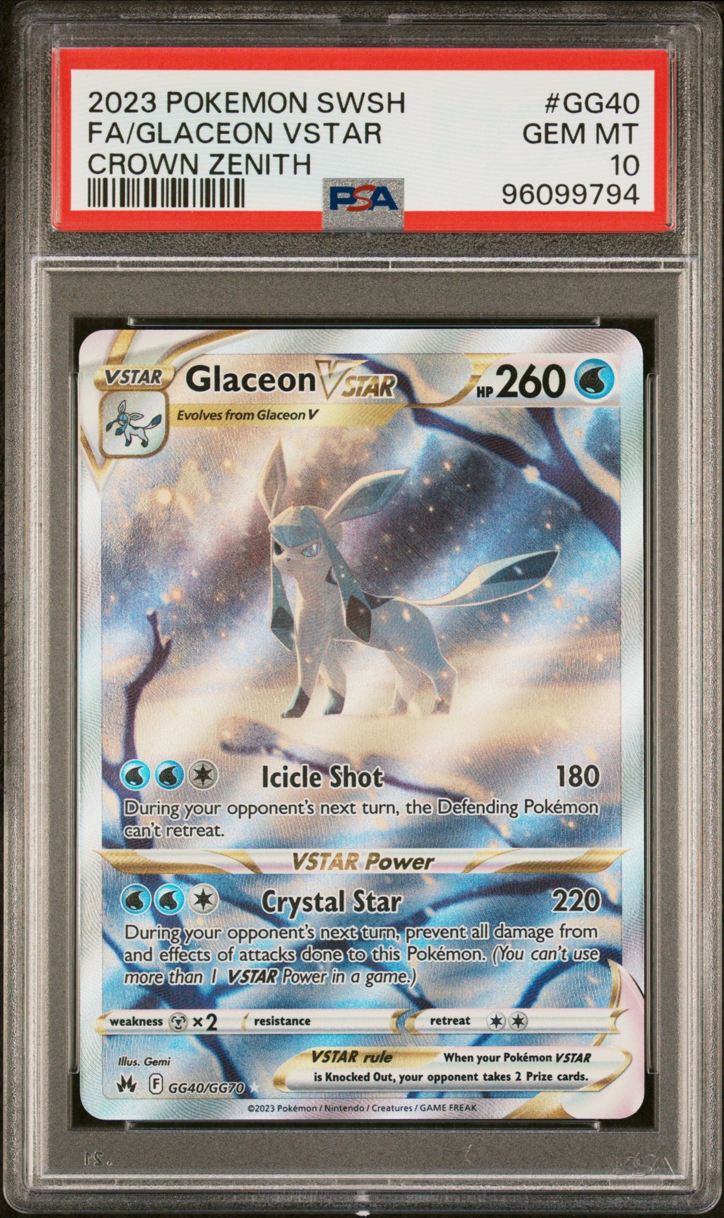 Glaceon Vstar GG40/GG70 Sword Shield Crown Zenith Pokemon PSA 10
