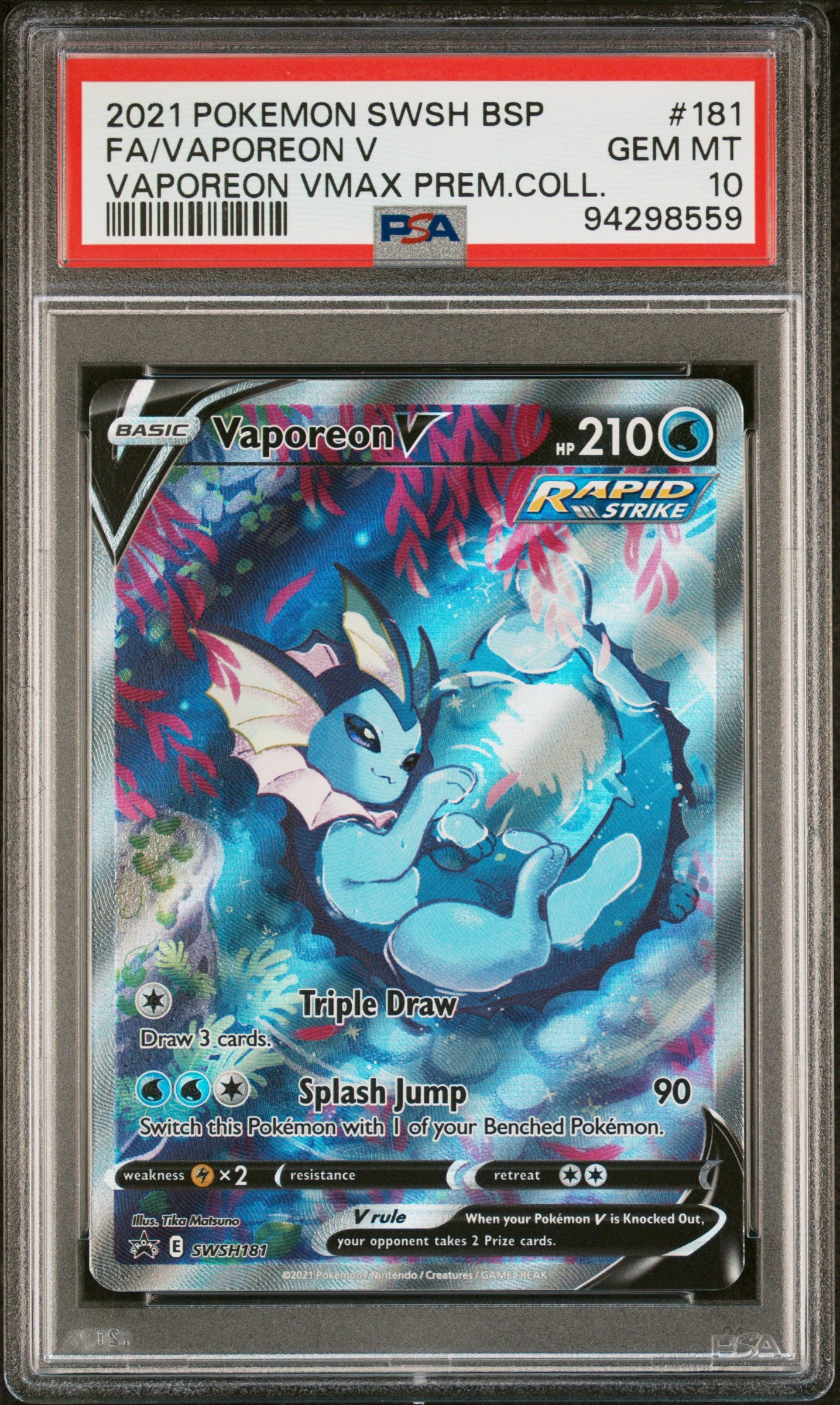 Vaporeon V 181 Vmax Premium Collection Swsh Black Star Promo Pokemon PSA 10