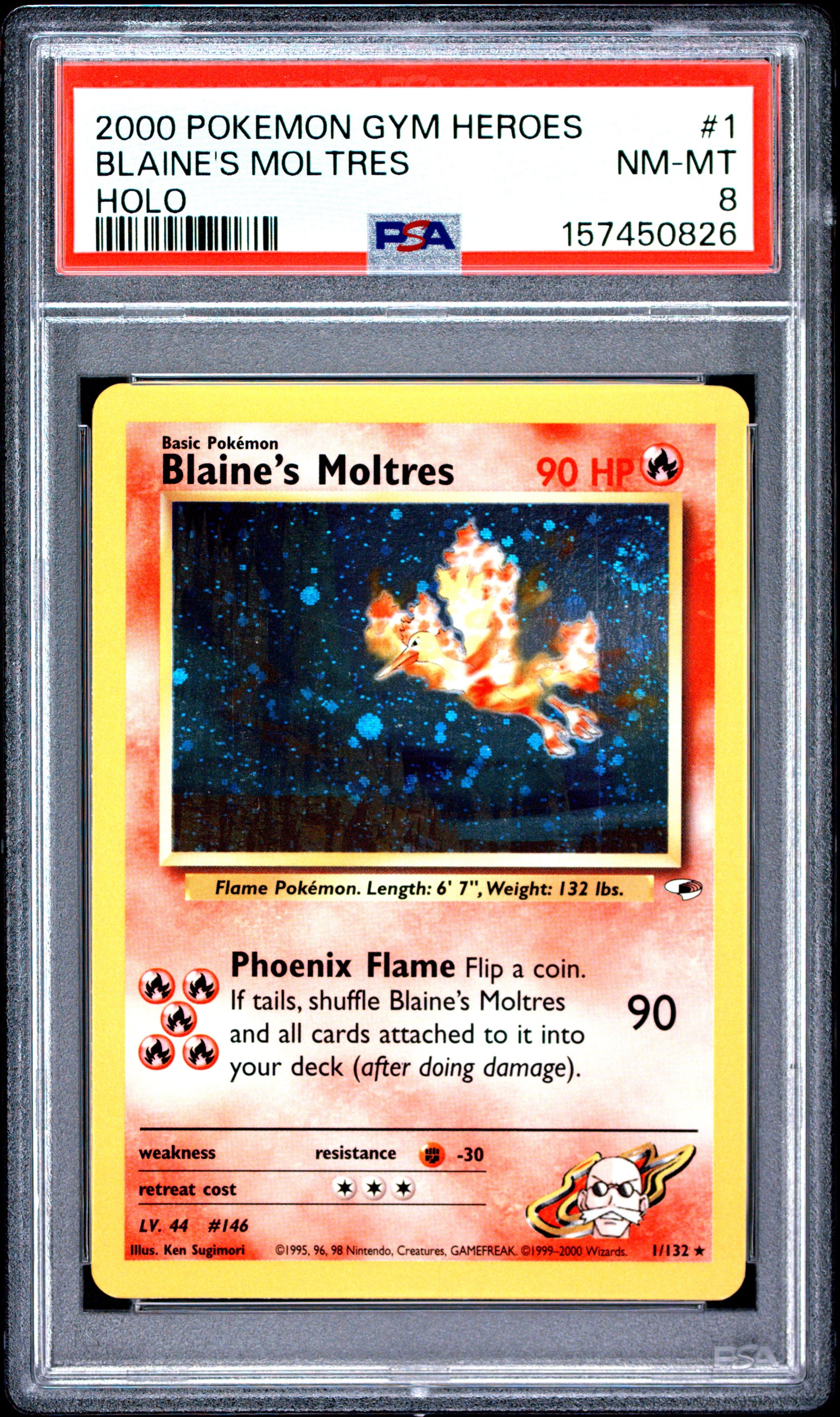 Blaine's Moltres 1/132 Holo Gym Heroes Pokemon PSA 8
