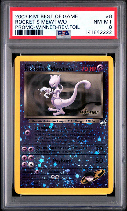 Rocket's Mewtwo Reverse Holo 8/9 Winner Best Of Game Promo Pokemon PSA 8