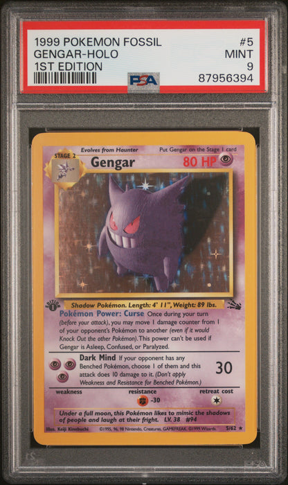 Gengar Holo 5/62 1st Edition Fossil Pokemon PSA 9