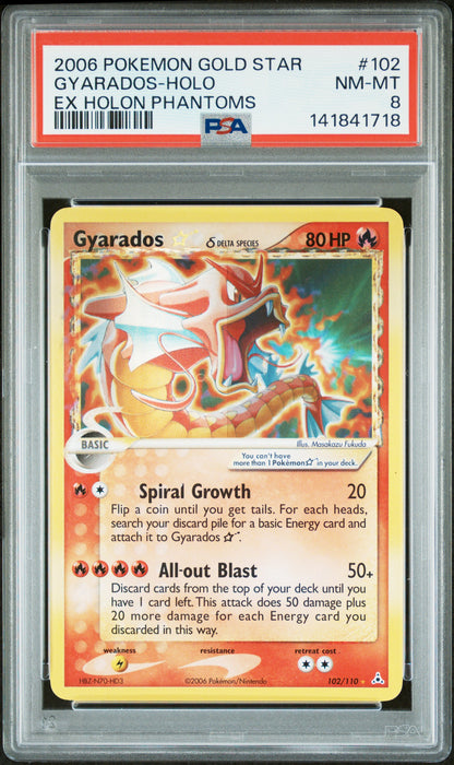 Gyarados Holo 102/110 Gold Star Holon Phantoms Pokemon PSA 8