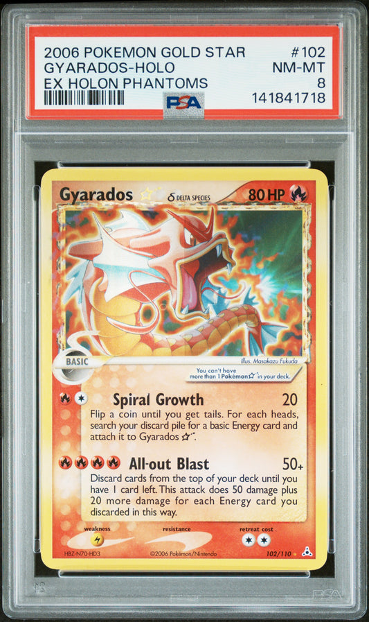 Gyarados Holo 102/110 Gold Star Holon Phantoms Pokemon PSA 8